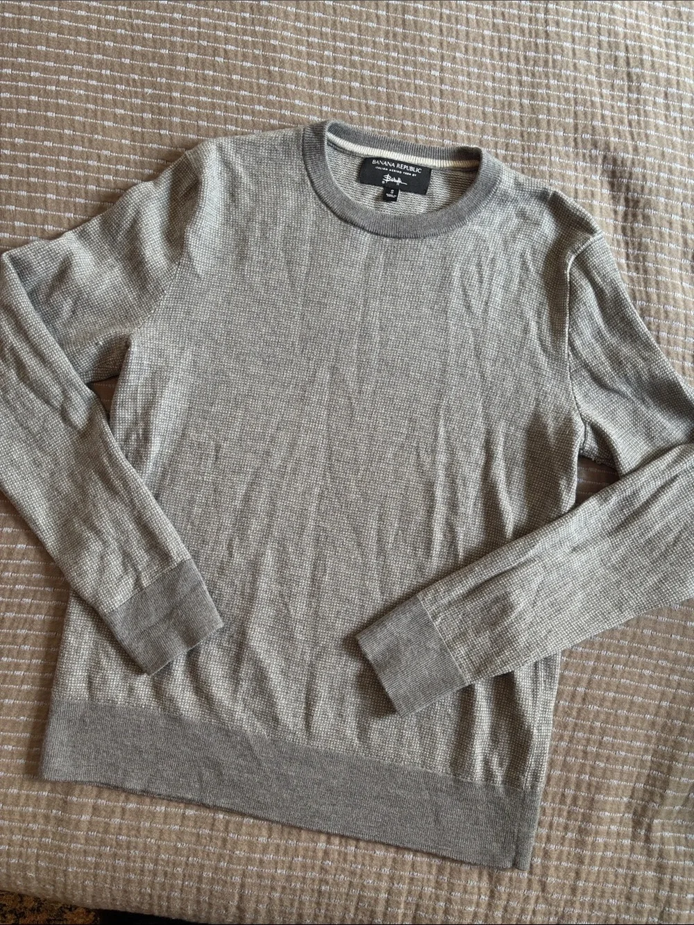 Banana Republic Mens Small Merino Birdseye Sweater Grey Italian Yarn Baruffa